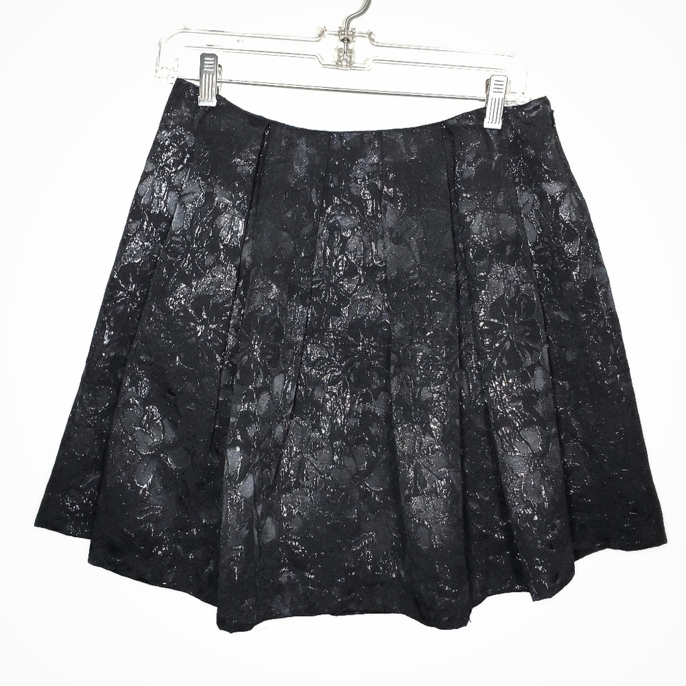 DKNYC Black Shiny Floral Mini Skirt